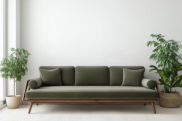 Interior Living Room, Empty Wall Mockup in a California Modern Living Room With a Sleek Sofa, 3d Render Real Room Template