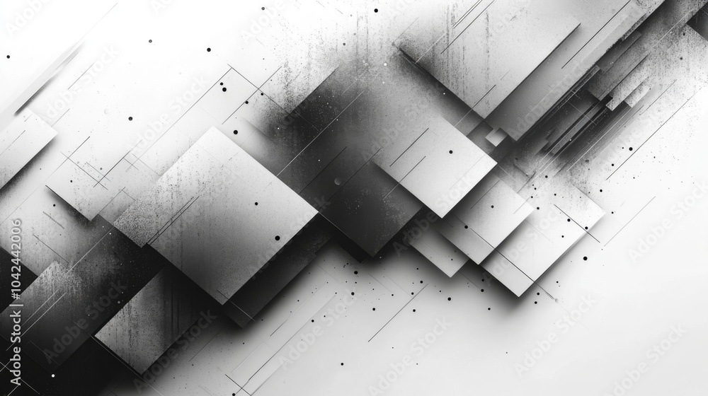 Aufkleber Black and white geometric shapes with sharp angles interact harmoniously, creating a visually striking composition with depth and texture, showcasing modern digital art.