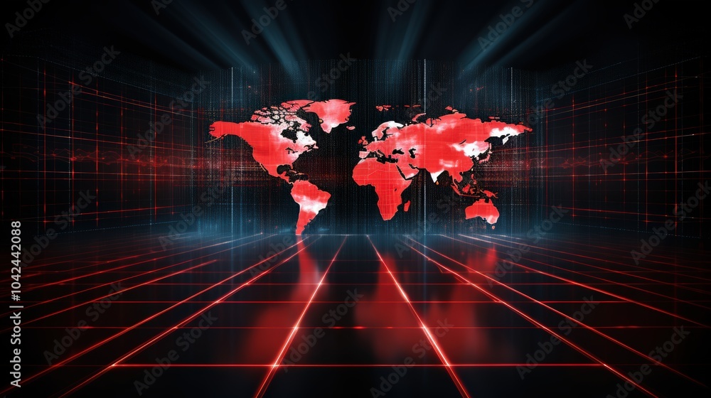 Poster abstract map of continents. globalization and geopolitics in high-tech world of future. 3d illustrat