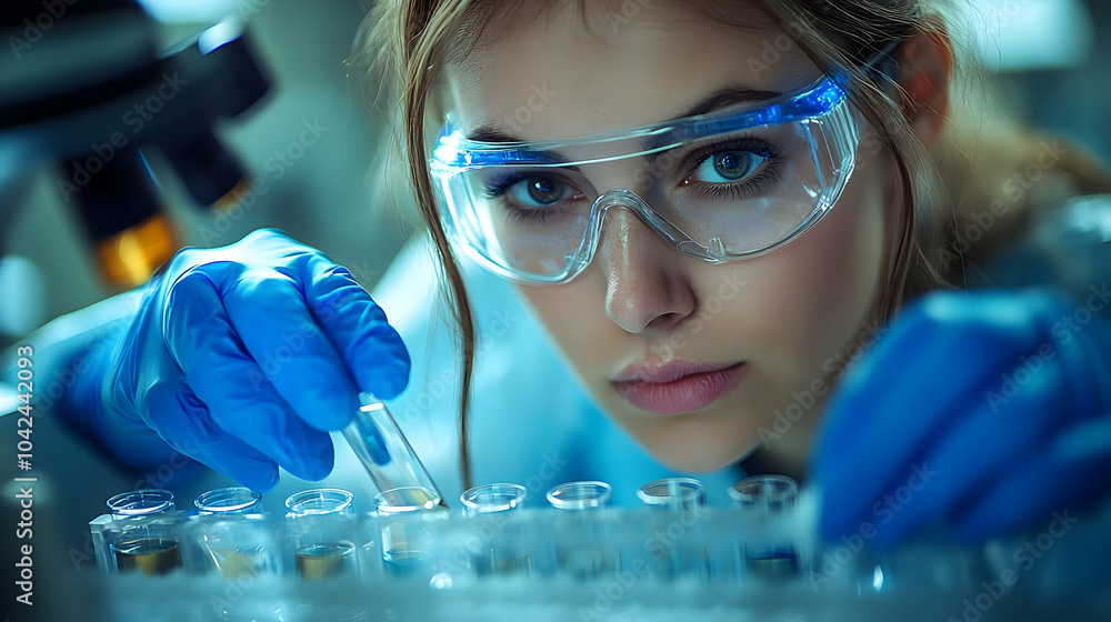 Poster scientist conducting experiments in a laboratory setting.