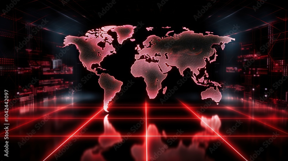 Aufkleber abstract map of continents. globalization and geopolitics in high-tech world of future. 3d illustrat