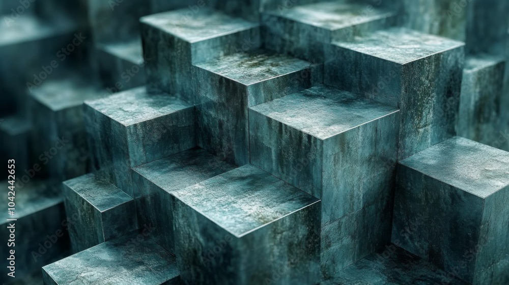 Aufkleber The image features a striking arrangement of layered rock formations that appear to rise like steps, enveloped in a soft mist, creating an ethereal atmosphere.