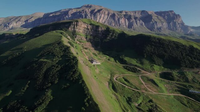 Stunning aerial drone footage of The Shahdag Mountains ski resort and National Park, Gusar (Qusar), northeastern Azerbaijan, the Greater Caucasus range, Central Asia, Asia