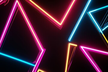 Obraz premium Abstract black background. Featuring a series of interlocking neon triangles. Showcasing a modern and striking design. Ideal for tech or digital art projects