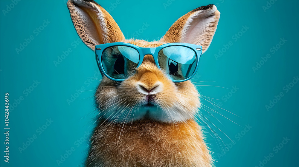 Poster A cool rabbit wearing sunglasses against a vibrant background.