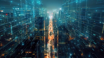 Fototapeta premium Cityscape with Digital Network