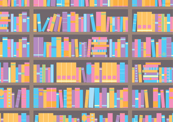 本棚にたくさんの本が並んでいる背景（線画なし）