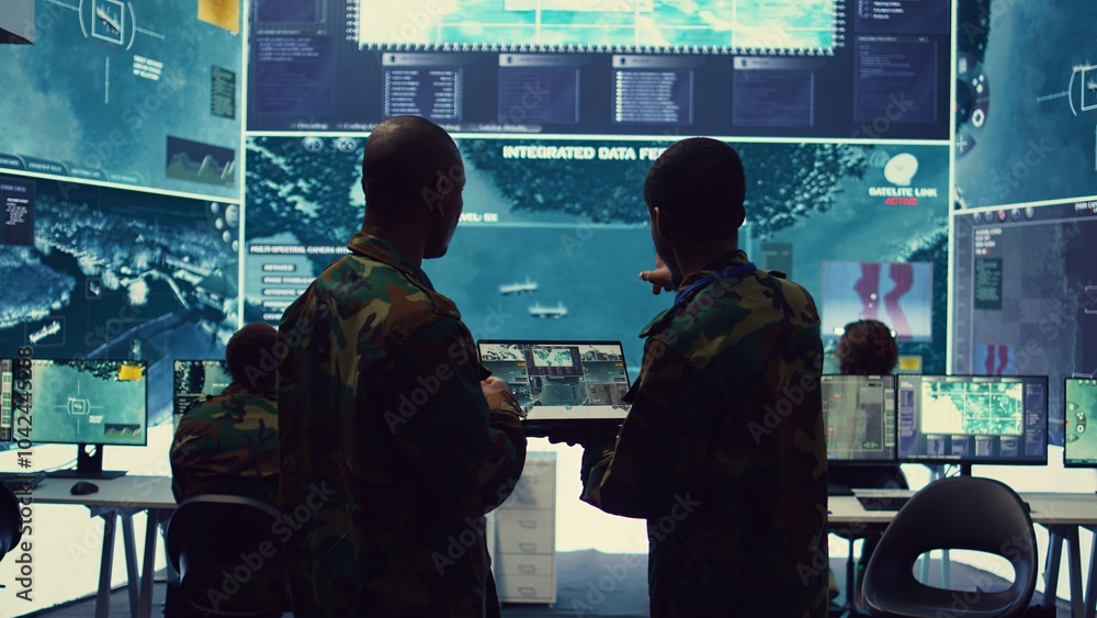 Poster intelligence analysts supervising and coordinating the big data analysis, processing tactical inform