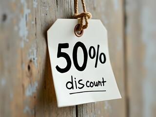 50 percent discount sale tag for promotions, special offer, and clearance deals. 50% discount offer tag for sales events