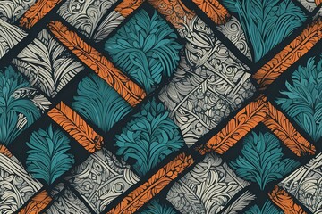 Rustic Patchwork Pattern with Teal and Orange Textures
