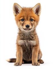 Fototapeta premium the baby Dhole , portrait view, white copy space on right, Isolated on white Background