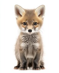 Obraz premium the baby Gray Fox , portrait view, white copy space on right, Isolated on white Background