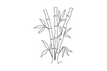 Continuous one line drawing bamboo trees for plantation decoration logo identity. Fresh evergreen perennial flowering plant concept for plant icon. Single line draw design vector graphic illustration © onetime