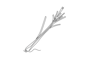 Single continuous line drawing of whole healthy organic lemongrass for farm logo identity. Fresh cymbopogon concept for grass vegetable icon. Dynamic one line draw graphic design vector illustration