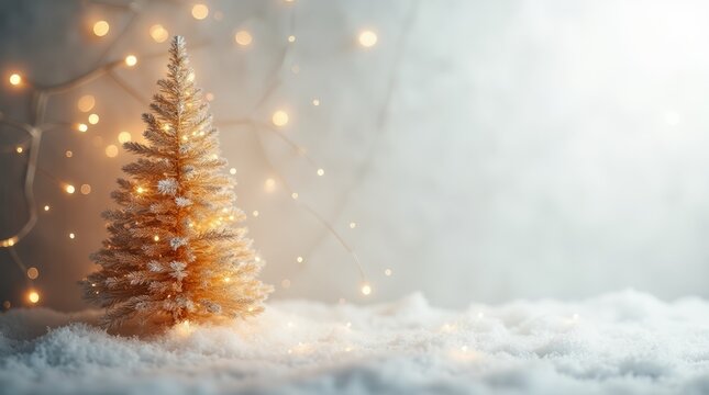 Cart&atilde;o com &aacute;rvore de natal dourada e espa&ccedil;o em branco e prateado para texto.