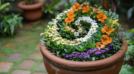 Colorful Spiral Flower Arrangement in a Pot