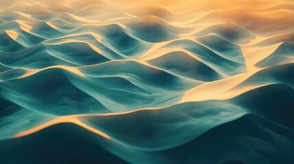 Obraz premium Abstract sand dunes at sunset from a high angle, their smooth curves and long shadows forming a visually stunning design