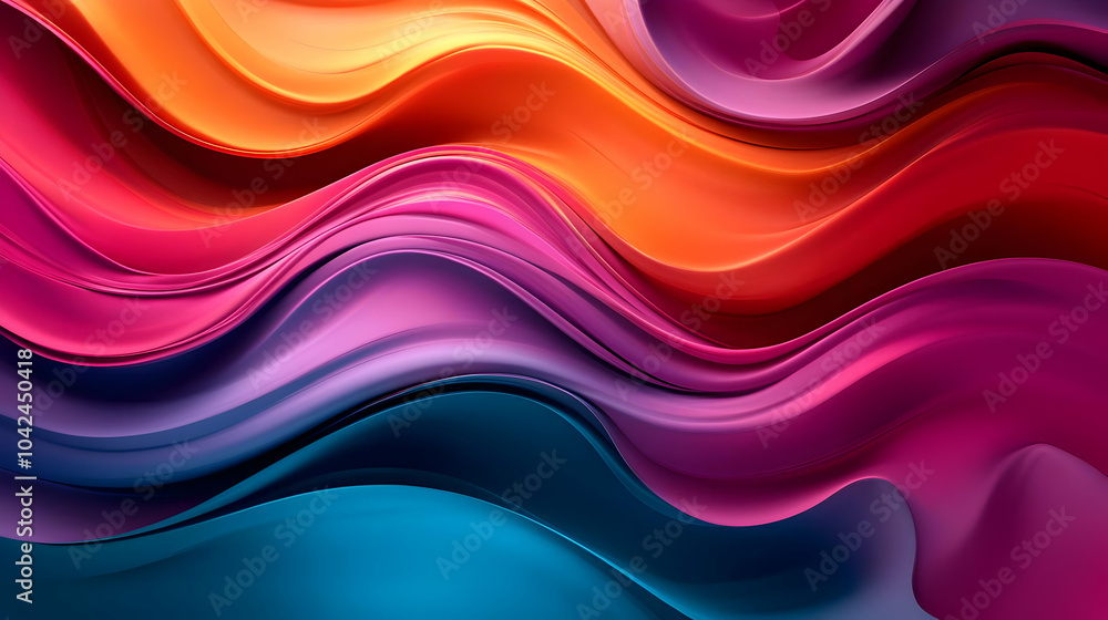 Poster abstract waves of color blending in vibrant hues and smooth curves.