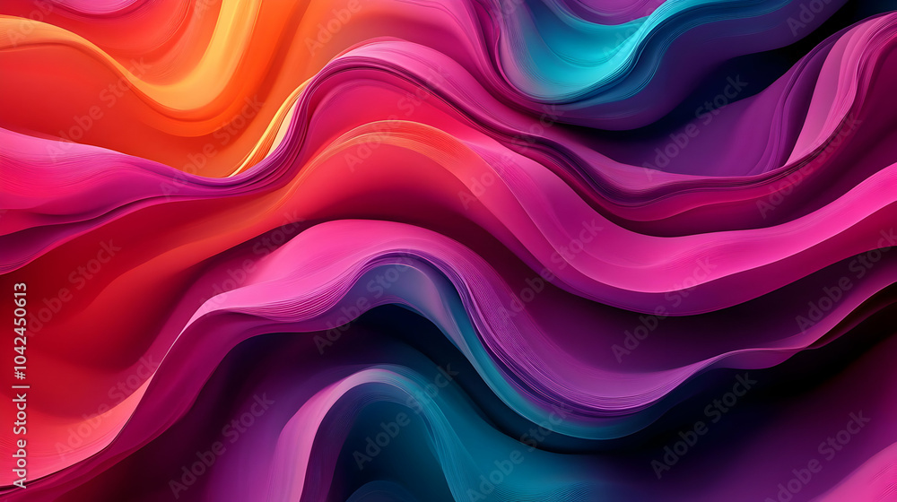 Poster vibrant abstract waves in rich colors creating a dynamic visual flow.