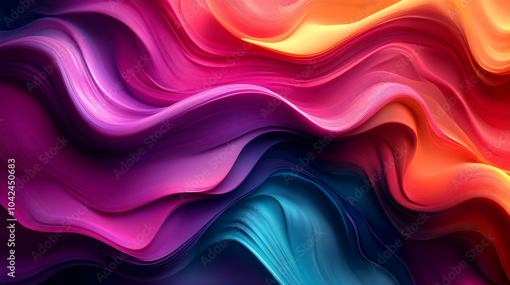 Poster vibrant abstract waves in rich colors creating a dynamic visual flow.