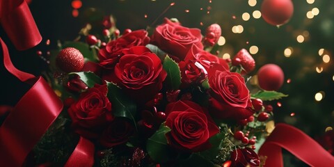 bouquet of red roses on a dark background