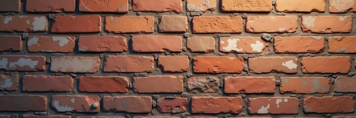 Obraz premium A textured brick wall, showcasing classic red tones and imperfections, perfect for backgrounds in interiors, construction, or artistic projects.