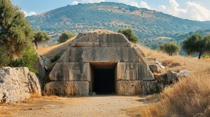 Ancient Tomb in a Hillside Landscape
