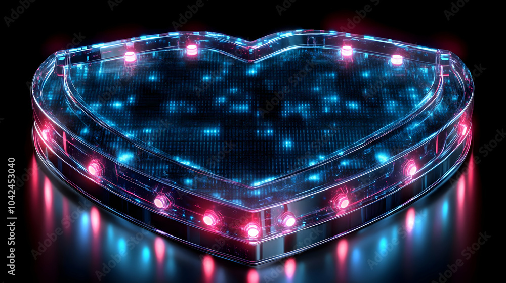 Canvas Prints A glowing heart-shaped platform with blue and pink lights.