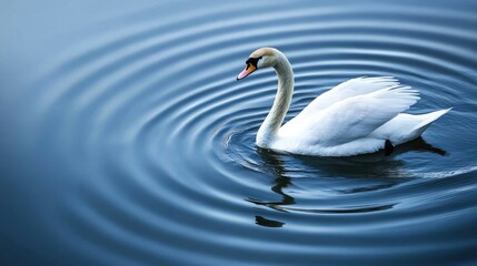 Fototapeta premium Elegant Swan Gliding on Serene Water Surface