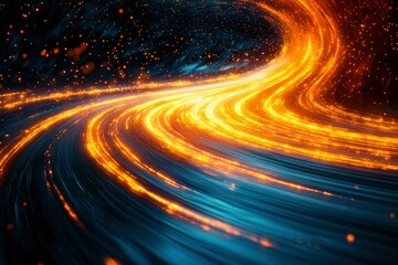 Abstract Swirling Light Trails with Golden Sparks