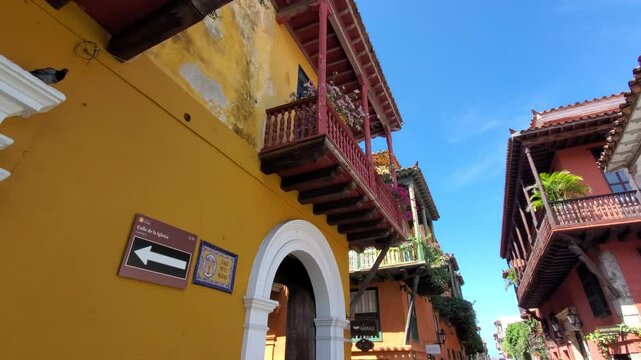 Columbia, Unesco site, colorful Cartagena Walled City Cuidad Amurrallada in historic city center.