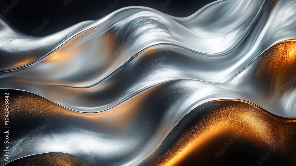 Aufkleber sinuous metallic surfaces in silver and gold create a mesmerizing pattern, flowing gently against a 
