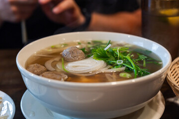 Pho soup in a big bowl