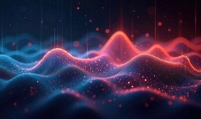 Fototapeta premium Dynamic digital waves in vibrant red and blue tones, creating a mesmerizing visual perfect for technology, music, and abstract art projects.