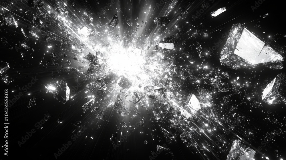 Aufkleber Brilliant shards of crystal burst forth in a glowing spectacle, casting dazzling reflections across a dark backdrop, creating a mesmerizing effect.