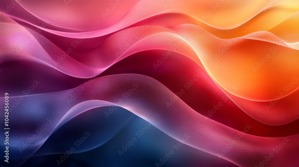 Poster colorful wave patterns blend seamlessly, showcasing a gradient of red, pink, and blue. the fluid des