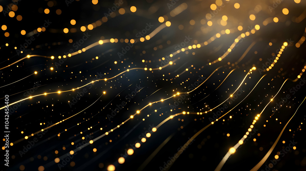 Poster abstract golden light waves creating a shimmering visual effect.