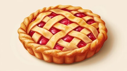 A bright red apple pie on a soft cream background