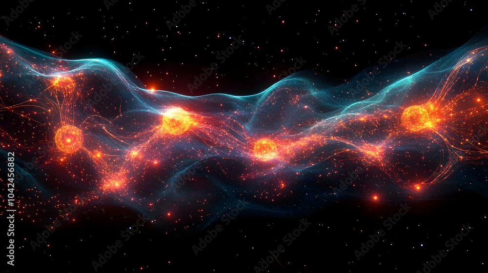 Aufkleber abstract cosmic visualization with glowing nodes and waves.
