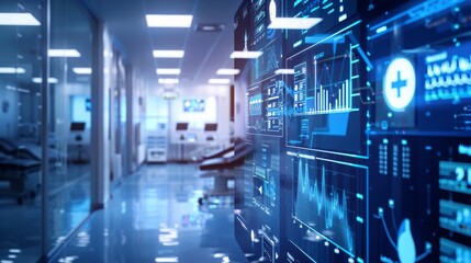 Fototapeta premium A close-up of a digital display in a modern medical facility, showcasing data and graphs related to healthcare.