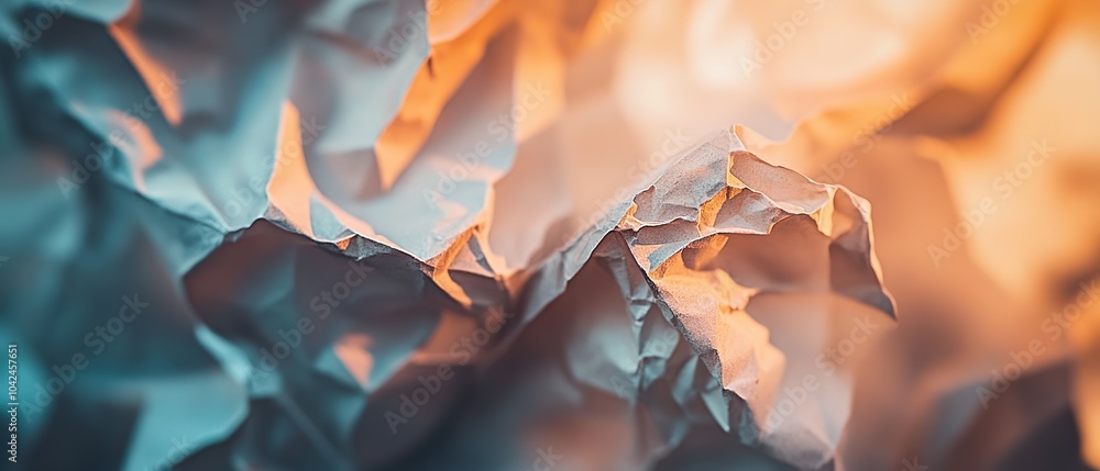 Aufkleber crumpled white paper illuminated by soft light, creating textured shadows and highlights in an artis