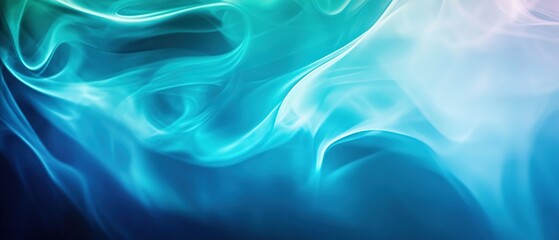 Fototapeta premium Abstract waves of turquoise and teal silk fabric flowing gracefully, creating a tranquil and mesmerizing visual effect in natural light