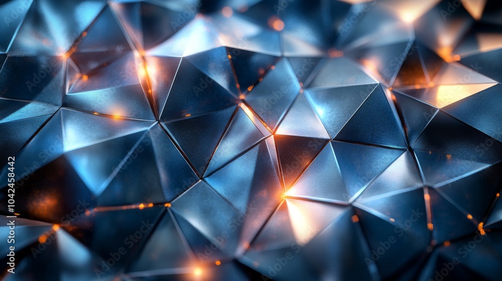 Poster The artwork showcases a detailed metallic surface, featuring sharp geometric shapes and gentle lighting that enhances its reflective quality, creating a mesmerizing visual effect.