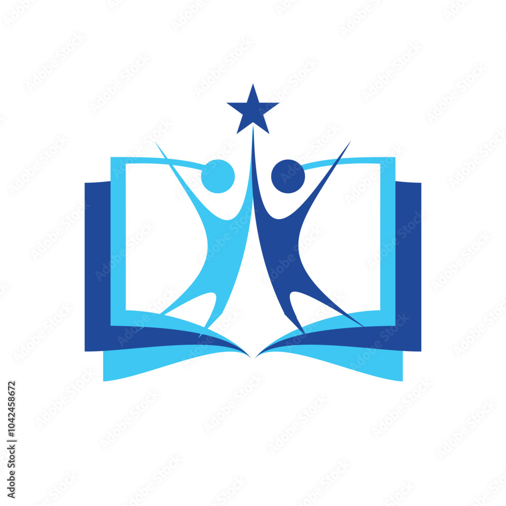 Poster this is a simple abstract design that depicts an open book with two abstract people together reachin