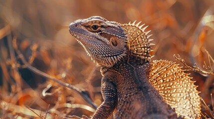 a lizard or reptile in the dry desert sunbathing on a rock