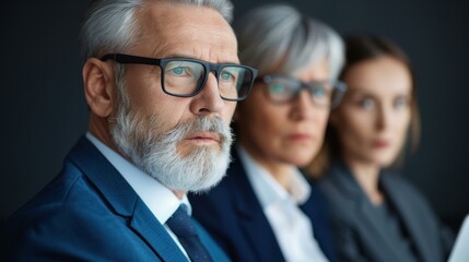A trio of professionals collaborates over a laptop in a sleek, contemporary office setting, sharing ideas and insights.