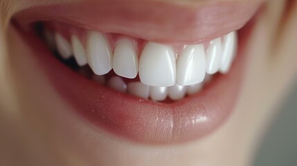 Fototapeta premium Happy woman shows off her bright smile, showcasing her healthy teeth after a visit to the dentist.