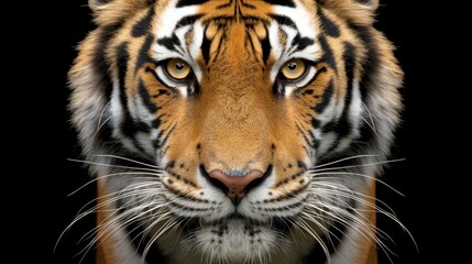 Naklejka premium Experience the striking beauty of a white Siberian tiger captured in stunning detail against a dark backdrop.