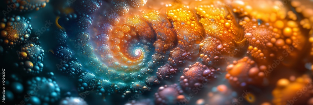 Poster abstract digital art of colorful mosaic spirals and curves, representing the complexity and beauty i