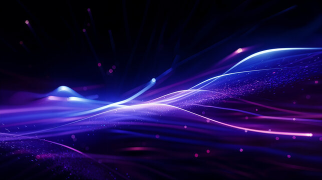 Dark blue and purple background Neon background Digital waves Ray tracing speed lines